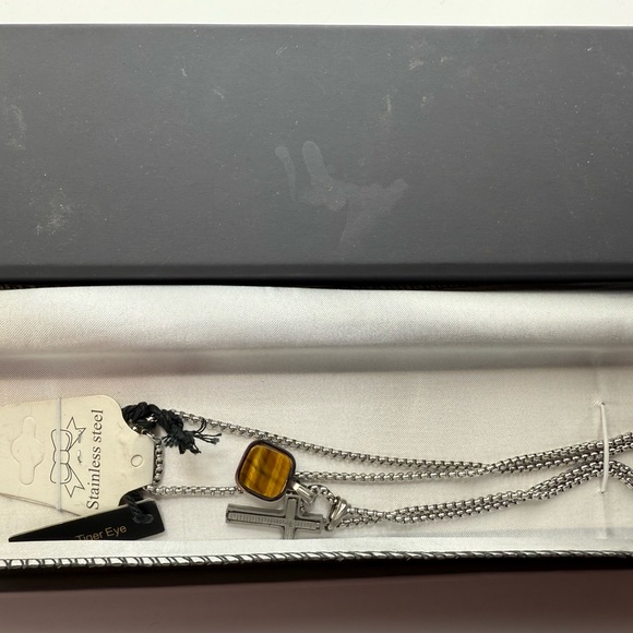 Anthony Jacob’s Stainless Steel Necklace With Cross And Square Tiger Eye Stone - Picture 11 of 11